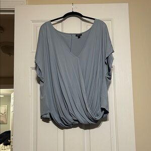 Elegant Soft Blue Drape Blouse